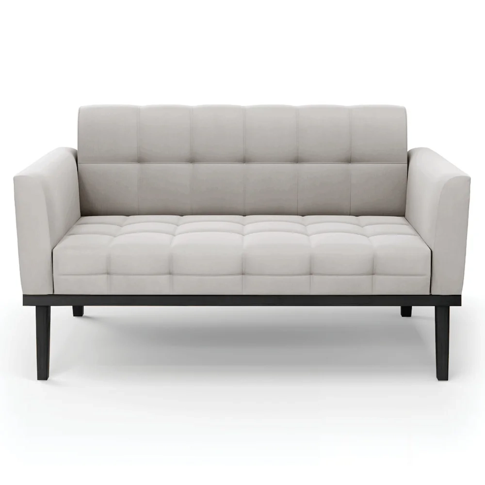 Sofá Namoradeira e 1 Poltrona Base Madeira Preto Ana Veludo Cinza - Ibiza