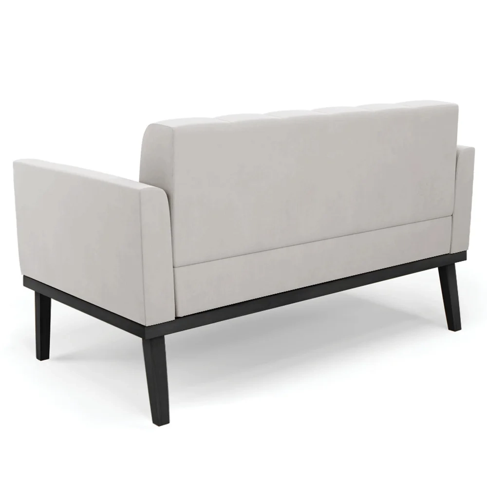 Sofá Namoradeira e 1 Poltrona Base Madeira Preto Ana Veludo Cinza - Ibiza