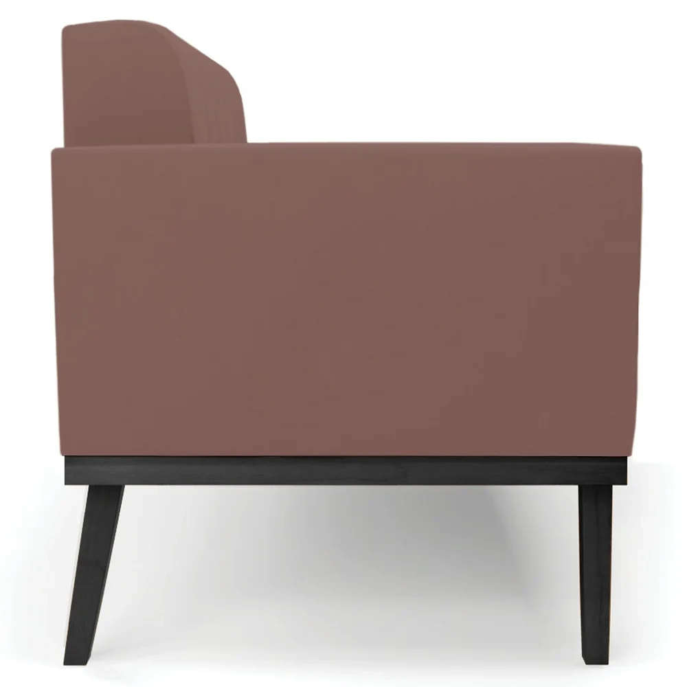 Sofá Namoradeira e 1 Poltrona Base Madeira Preto Ana Veludo Rosê - Ibiza