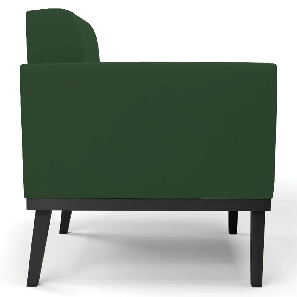 Sofá Namoradeira e 1 Poltrona Base Madeira Preto Ana Veludo Verde - Ibiza