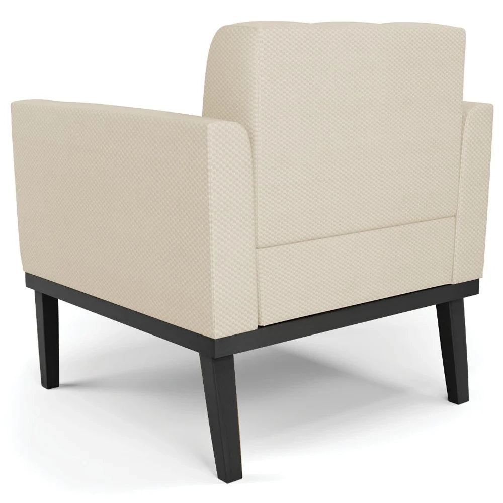 Sofá Namoradeira e 1 Poltrona Base Madeira Preto Ana Veludo Luxo Off White - Ibiza