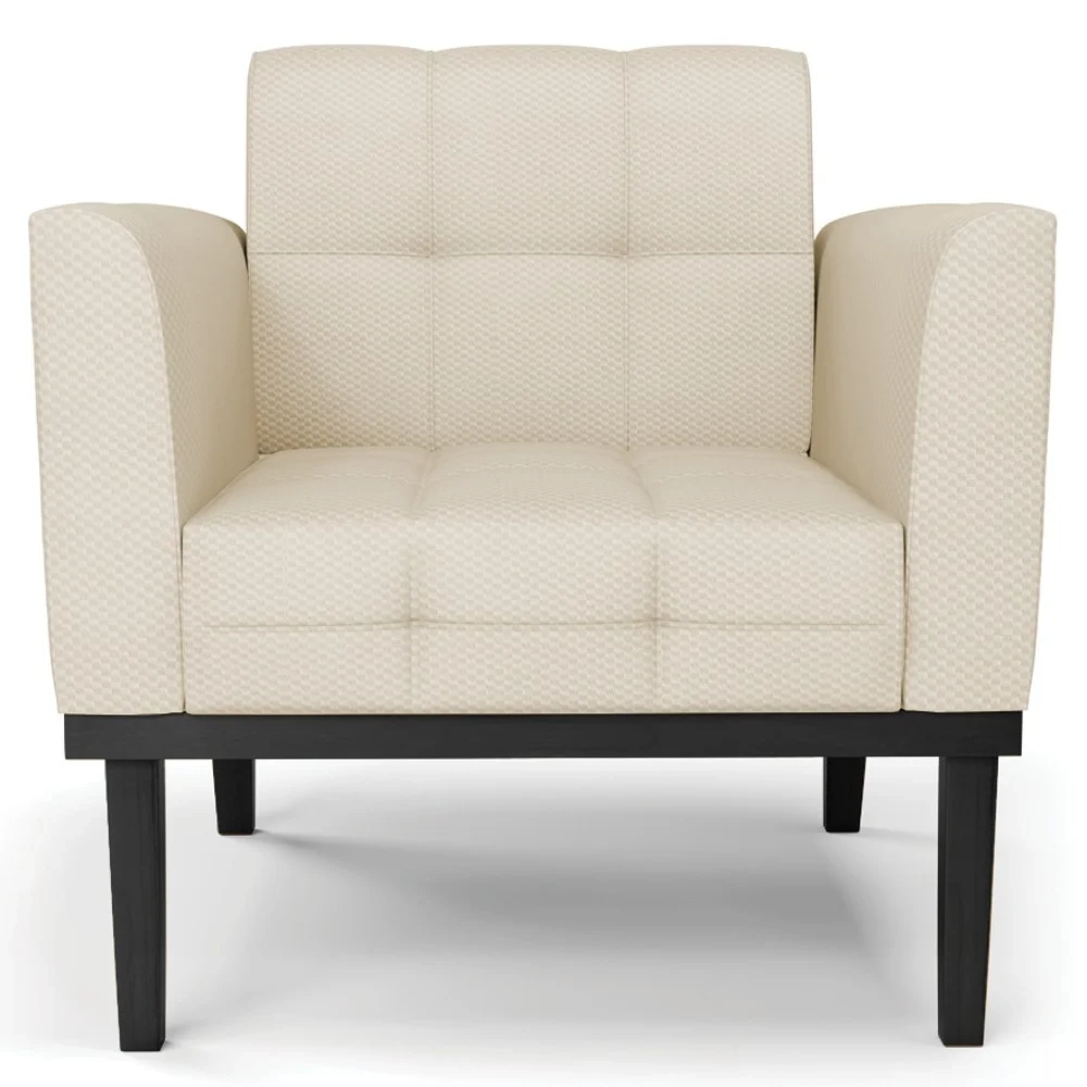 Sofá Namoradeira e 1 Poltrona Base Madeira Preto Ana Veludo Luxo Off White - Ibiza