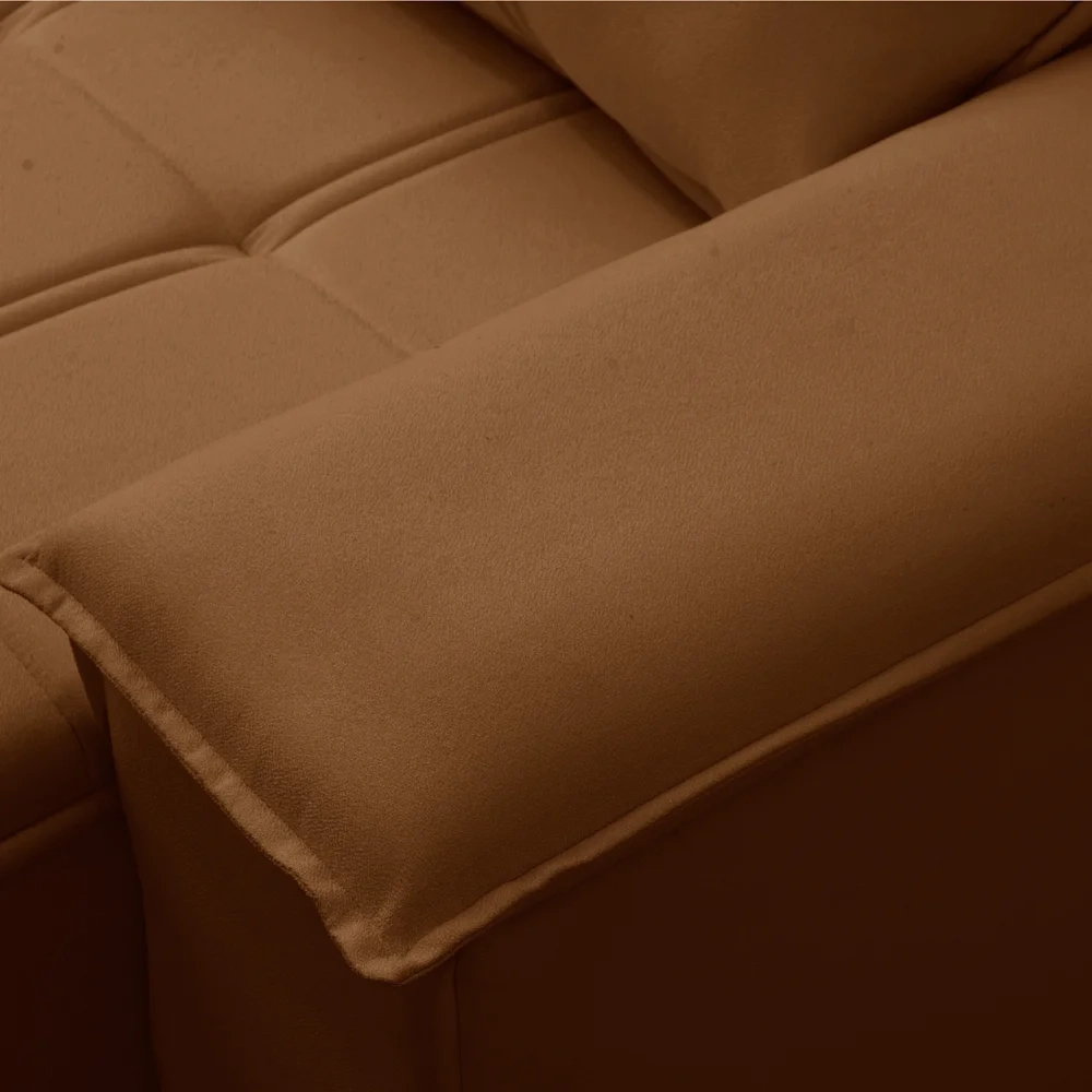 Sofá Retrátil 3 Lugares com Porta Copo 210cm Malta F05 Veludo Terracota - Mpozenato