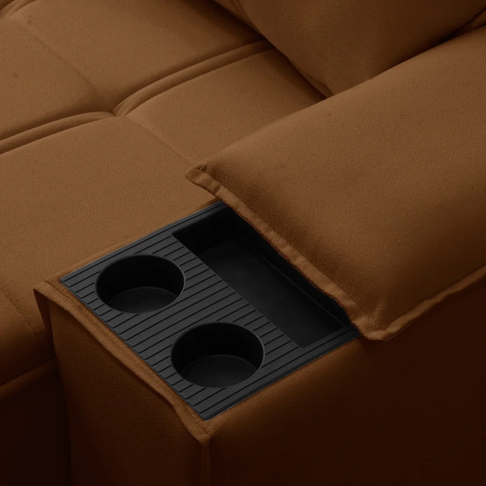 Sofá Retrátil 3 Lugares com Porta Copo 210cm Malta F05 Veludo Terracota - Mpozenato