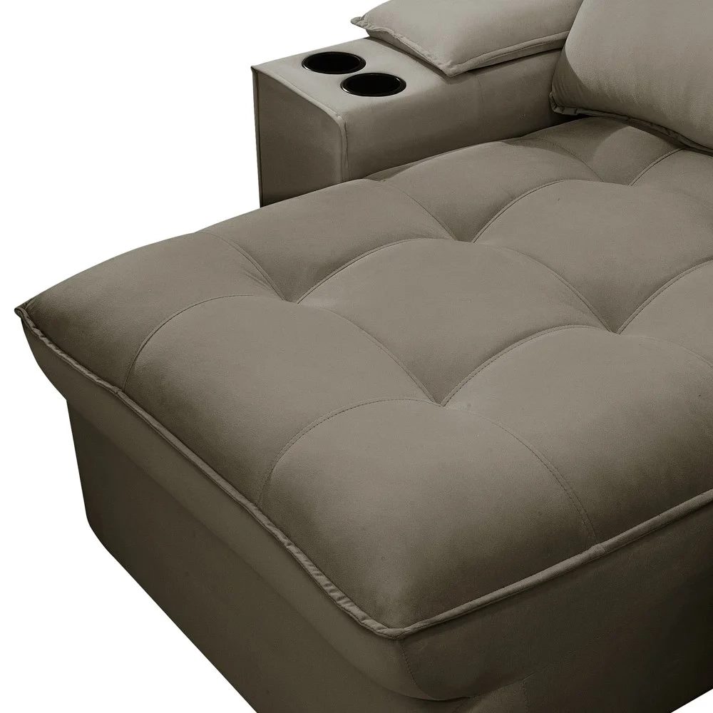 Sofá Retrátil 3 Lugares com Porta Copo 230cm Andes F05 Veludo Marrom - Mpozenato