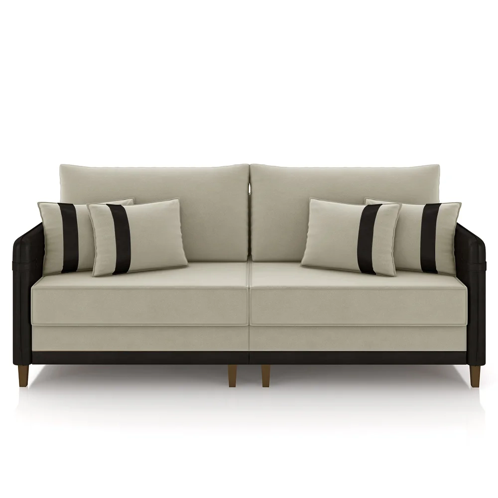 Sofá 2 Lugares Living 172cm Zoe Z08 Veludo Bege/Preto - Mpozenato