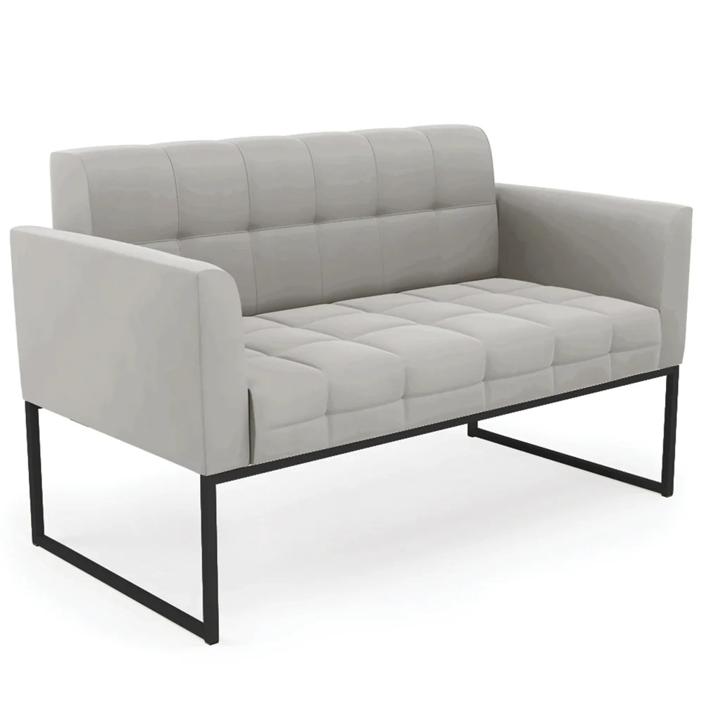 Sofá Namoradeira e 1 Poltrona Base Industrial Preto Ana Veludo Cinza - Ibiza