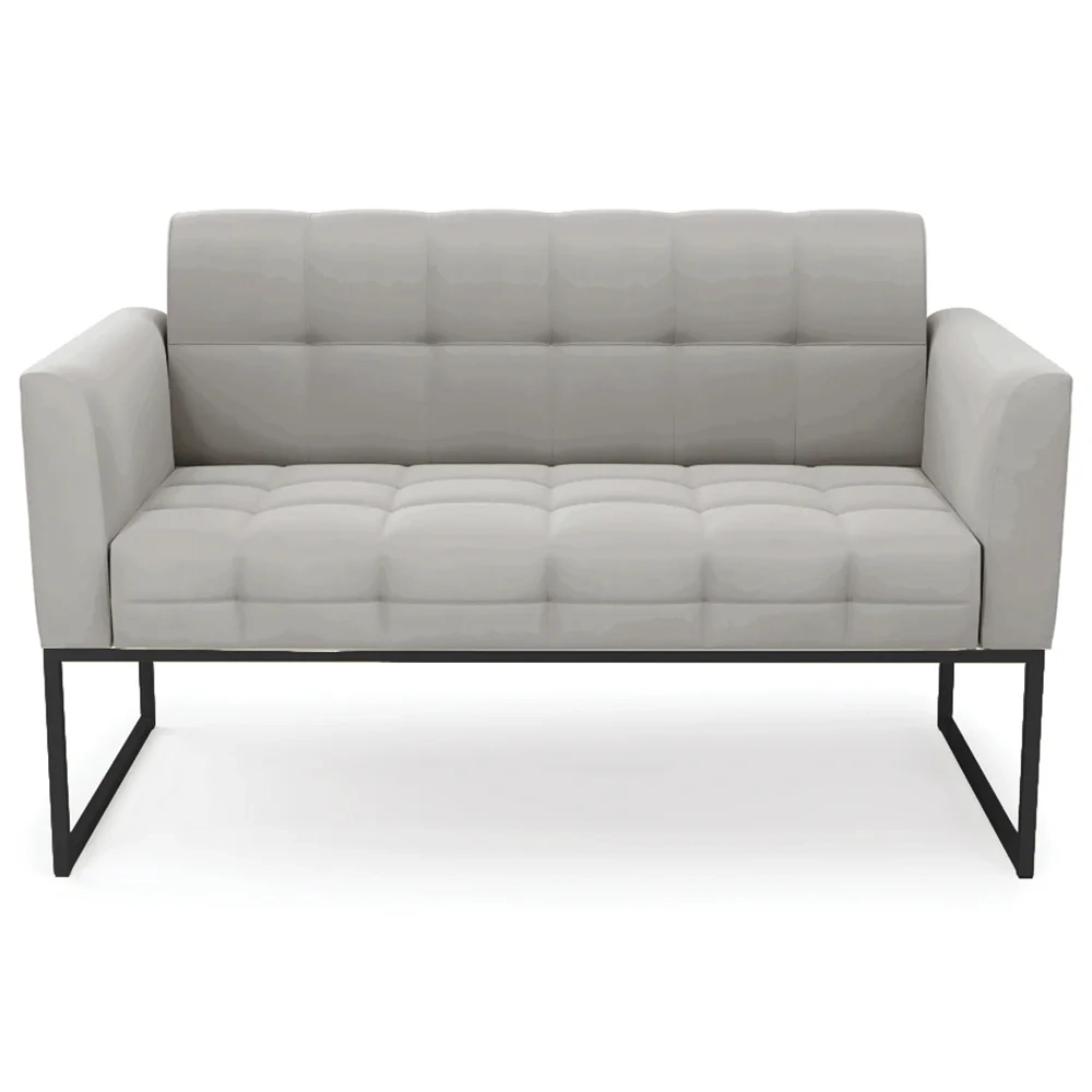 Sofá Namoradeira e 1 Poltrona Base Industrial Preto Ana Veludo Cinza - Ibiza