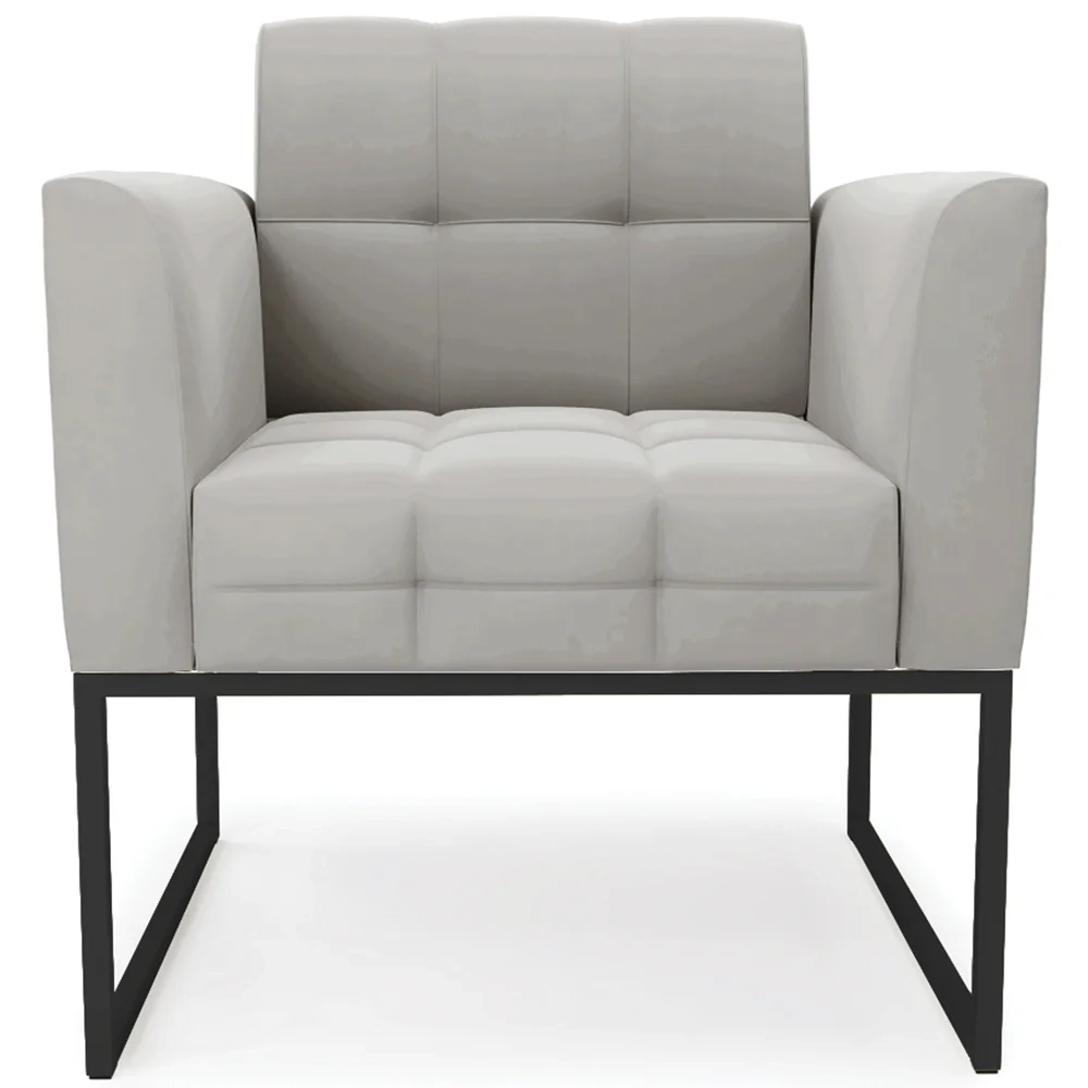 Sofá Namoradeira e 1 Poltrona Base Industrial Preto Ana Veludo Cinza - Ibiza