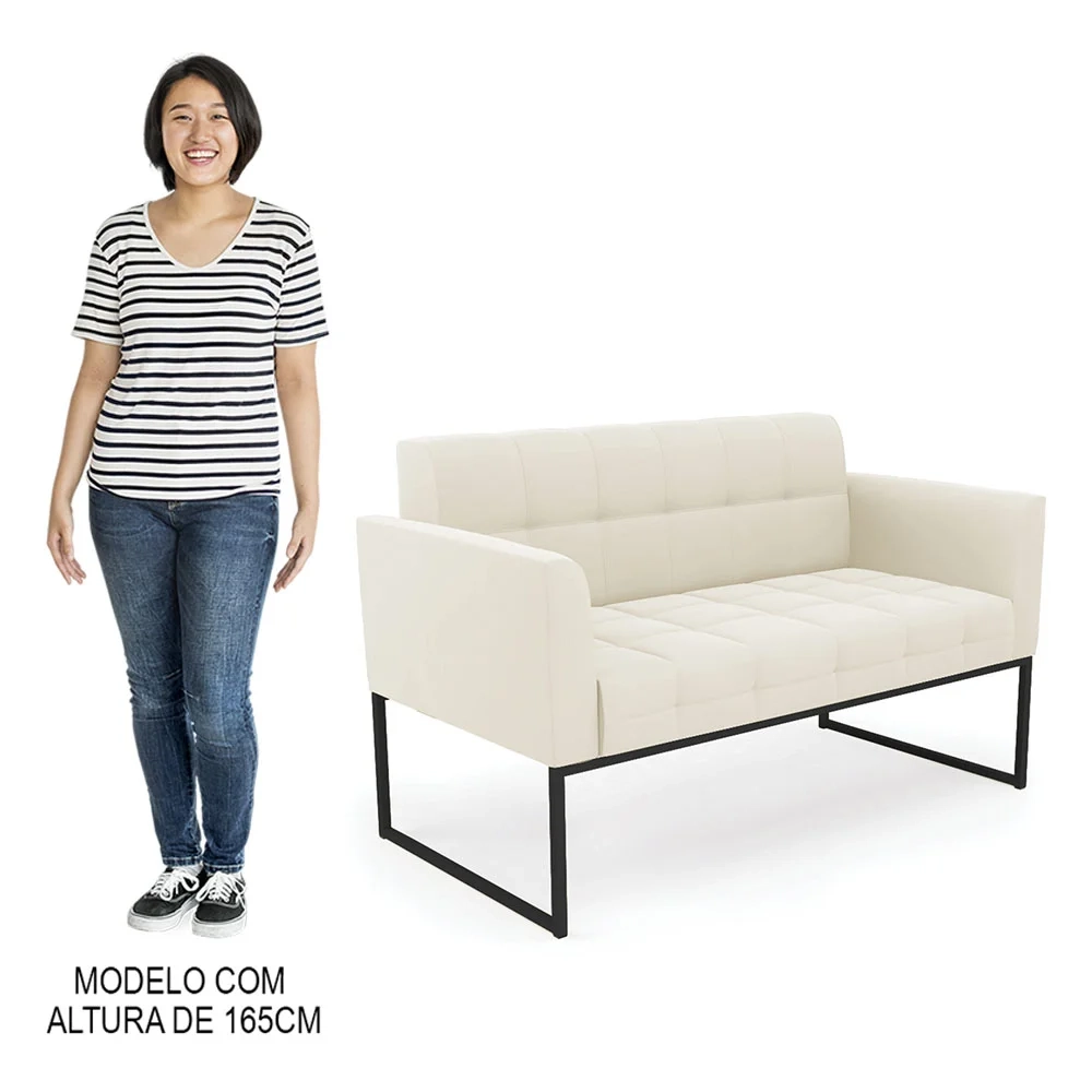 Sofá Namoradeira e 1 Poltrona Base Industrial Preto Ana Veludo Bege - Ibiza