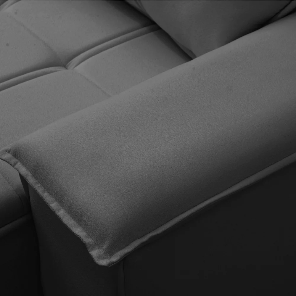 Sofá Retrátil 3 Lugares com Porta Copo 230cm Malta F05 Veludo Grafite - Mpozenato