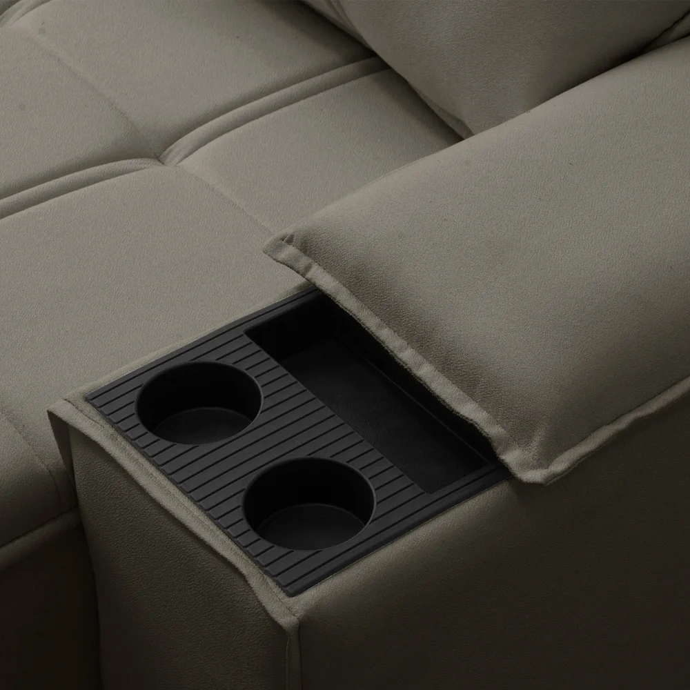 Sofá Retrátil 3 Lugares com Porta Copo 230cm Malta F05 Veludo Marrom - Mpozenato