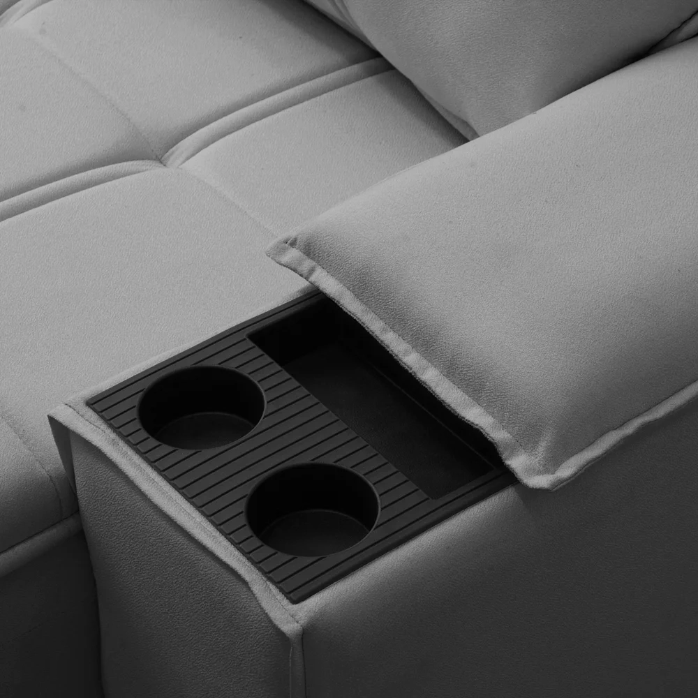 Sofá Retrátil 3 Lugares com Porta Copo 230cm Malta F05 Veludo Cinza - Mpozenato