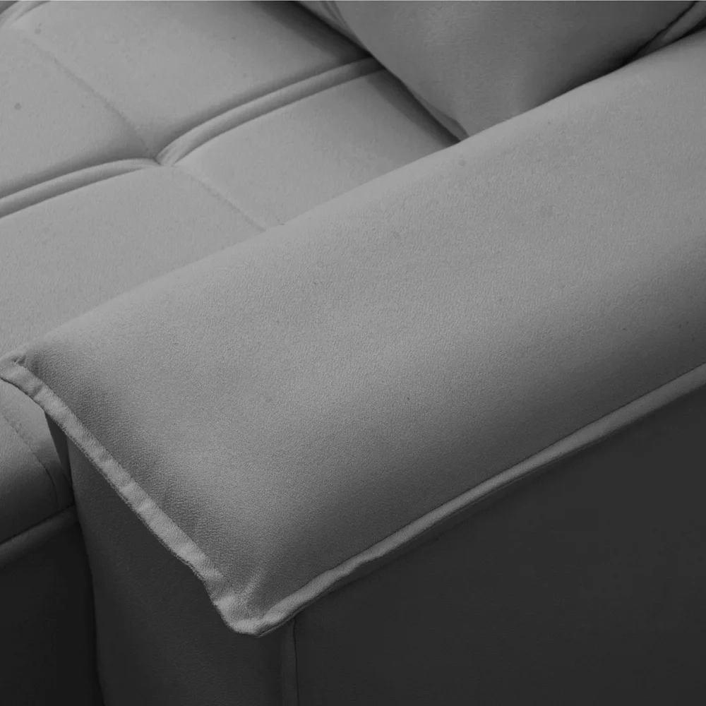 Sofá Retrátil 3 Lugares com Porta Copo 230cm Malta F05 Veludo Cinza - Mpozenato