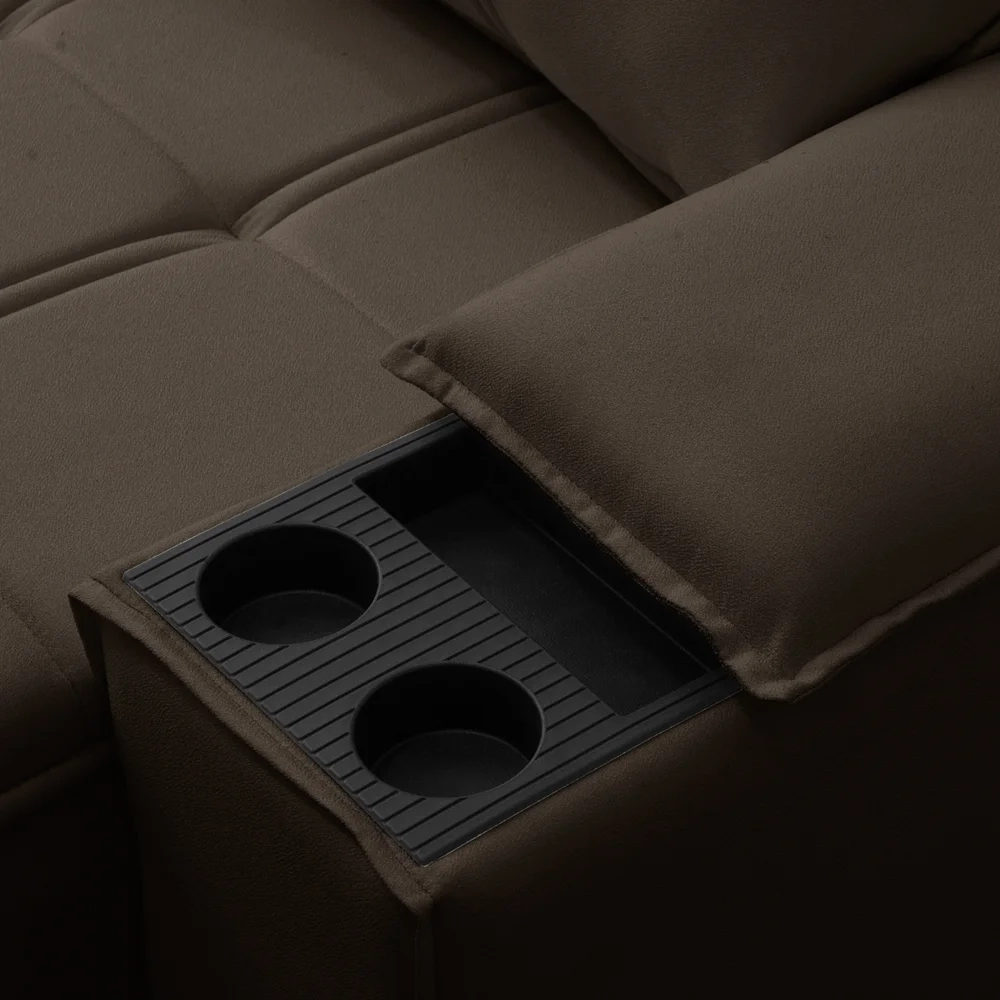 Sofá Retrátil 3 Lugares com Porta Copo 230cm Malta F05 Veludo Marrom Escuro - Mpozenato