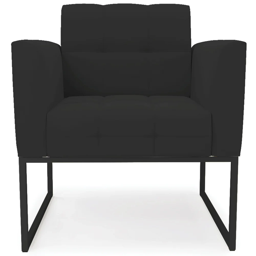 Sofá Namoradeira e 1 Poltrona Base Industrial Preto Ana Veludo Preto - Ibiza