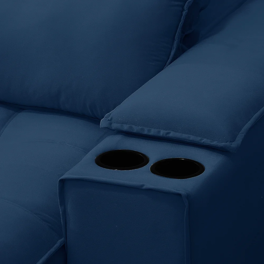 Sofá Retrátil 3 Lugares com Porta Copo 250cm Andes F05 Veludo Azul - Mpozenato