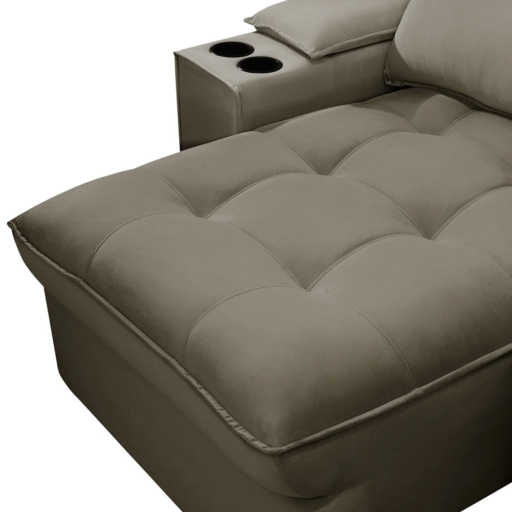 Sofá Retrátil 3 Lugares com Porta Copo 250cm Andes F05 Veludo Marrom - Mpozenato