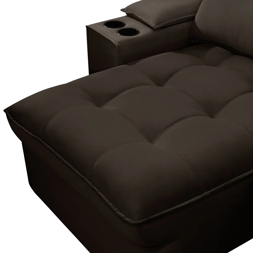 Sofá Retrátil 3 Lugares com Porta Copo 250cm Andes F05 Veludo Marrom Escuro - Mpozenato