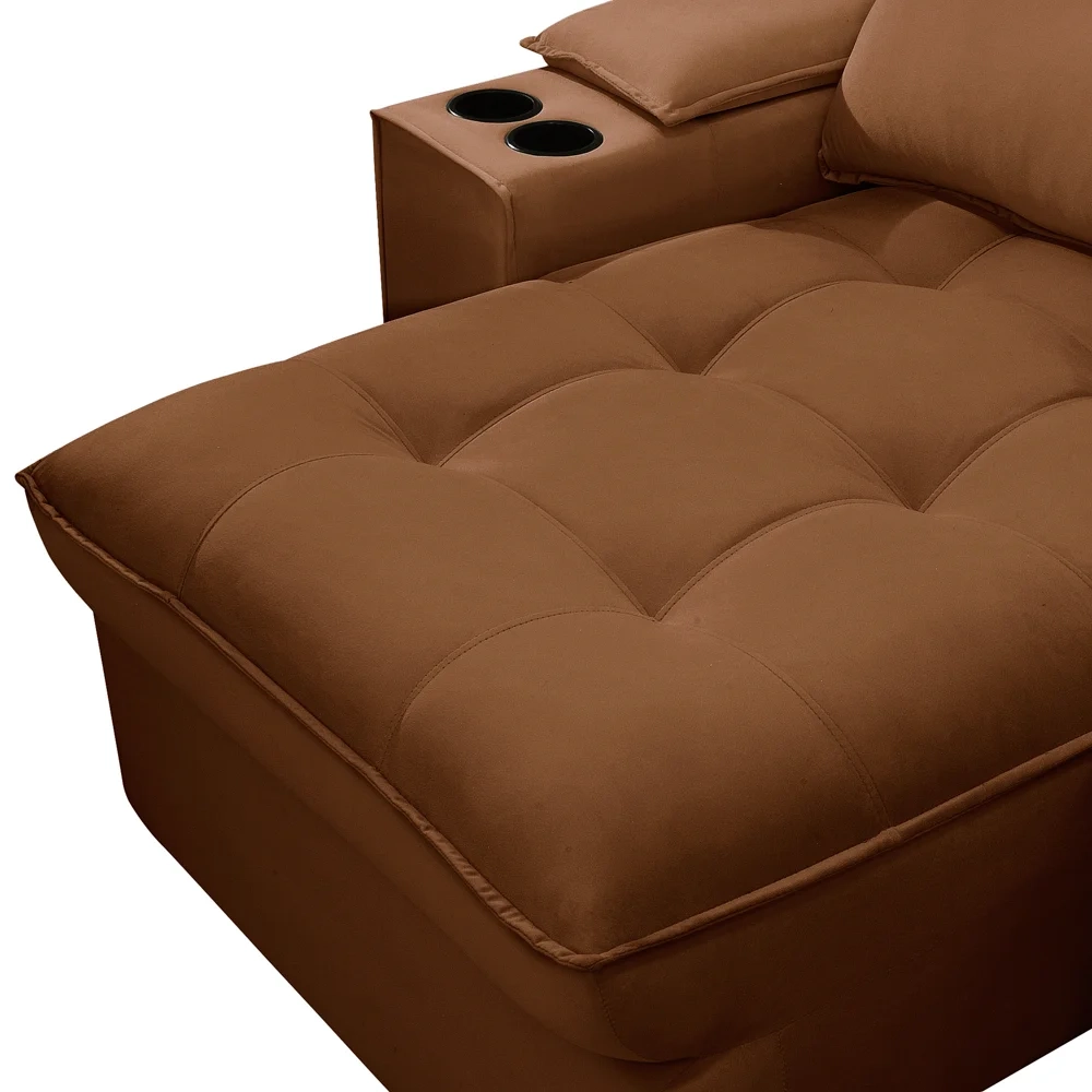 Sofá Retrátil 3 Lugares com Porta Copo 250cm Andes F05 Veludo Terracota - Mpozenato