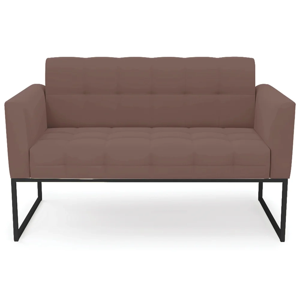 Sofá Namoradeira e 1 Poltrona Base Industrial Preto Ana Veludo Rosê - Ibiza