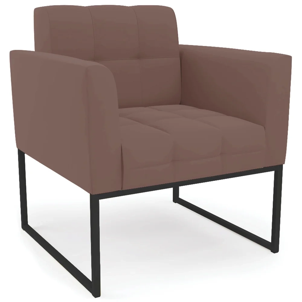 Sofá Namoradeira e 1 Poltrona Base Industrial Preto Ana Veludo Rosê - Ibiza