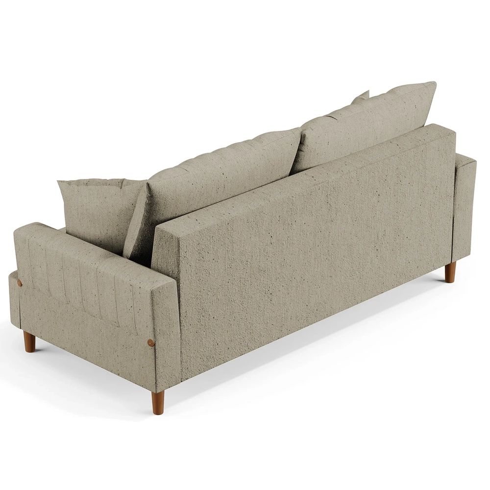 Sofá Living 3 Lugares 180cm com Almofadas Veras D05 Linho Bege - Mpozenato