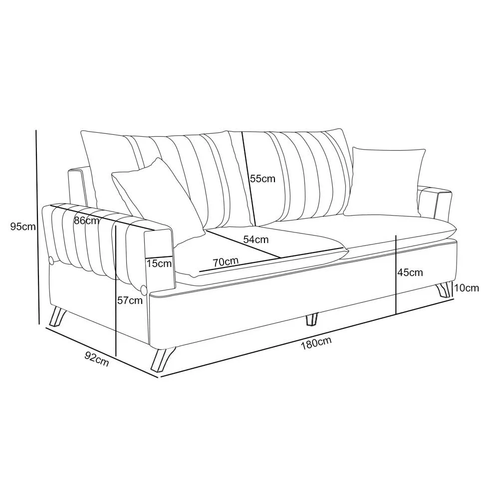 Sofá Living 3 Lugares 180cm com Almofadas Veras D05 Linho Bege - Mpozenato