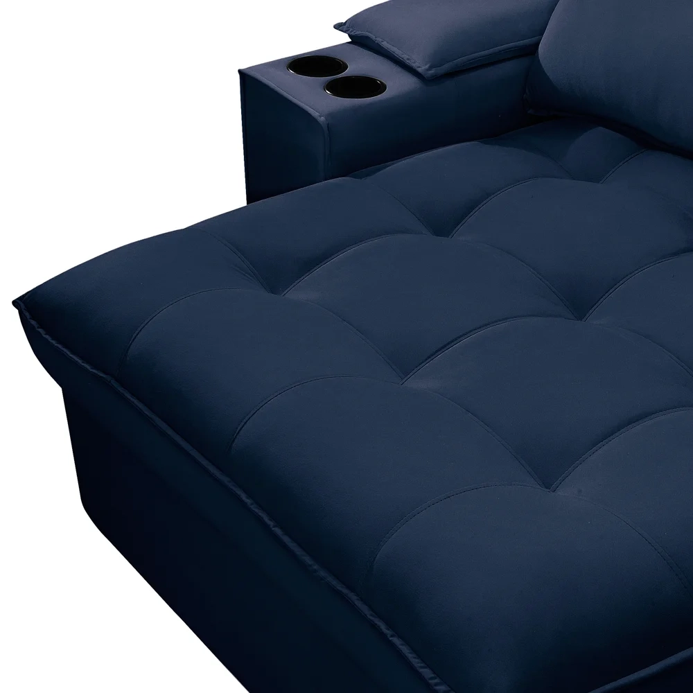 Sofá Retrátil 4 Lugares com Porta Copo 280cm Andes F05 Veludo Azul - Mpozenato