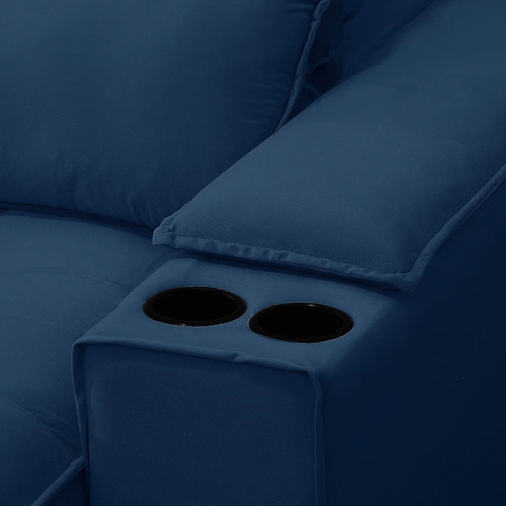 Sofá Retrátil 4 Lugares com Porta Copo 280cm Andes F05 Veludo Azul - Mpozenato