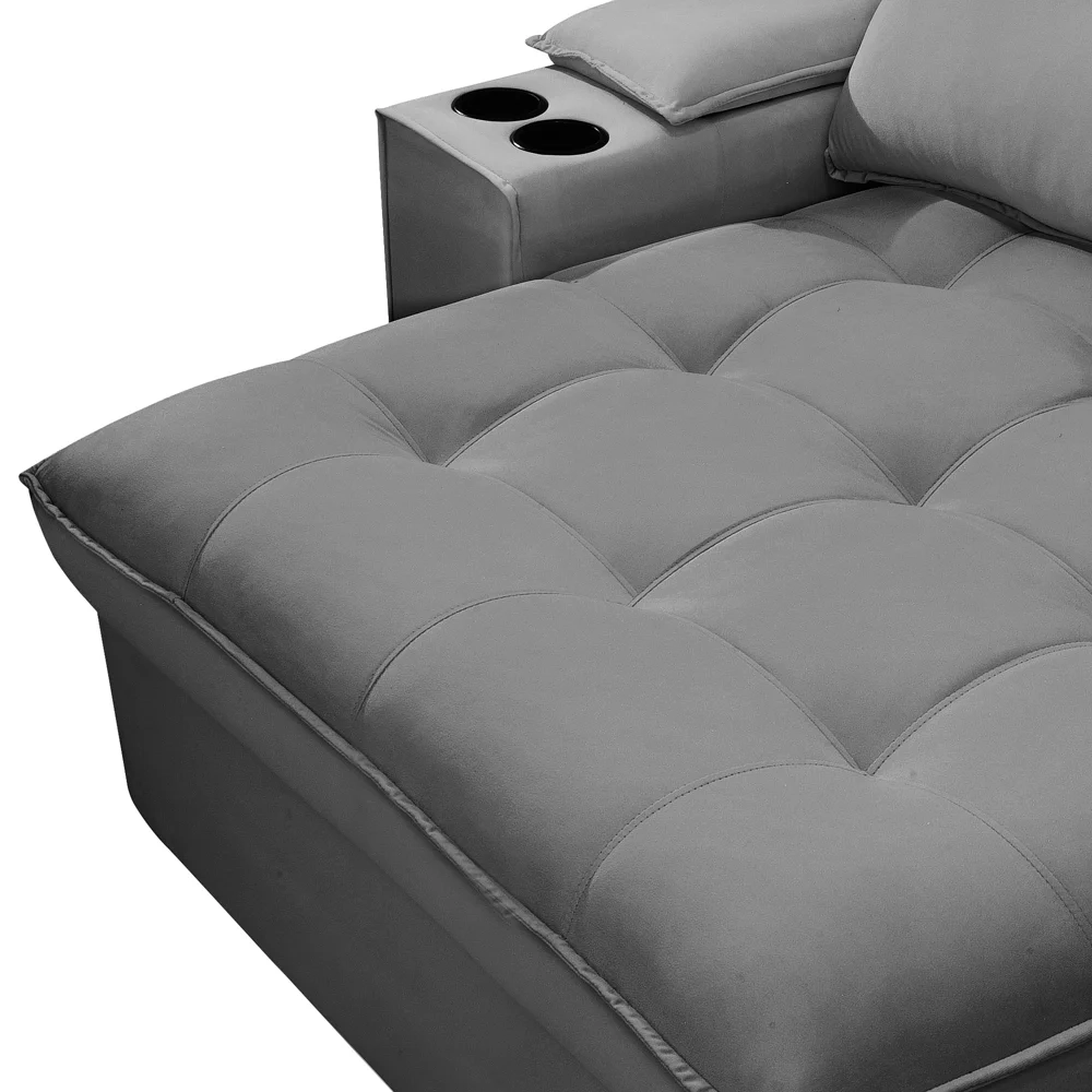 Sofá Retrátil 4 Lugares com Porta Copo 280cm Andes F05 Veludo Cinza - Mpozenato