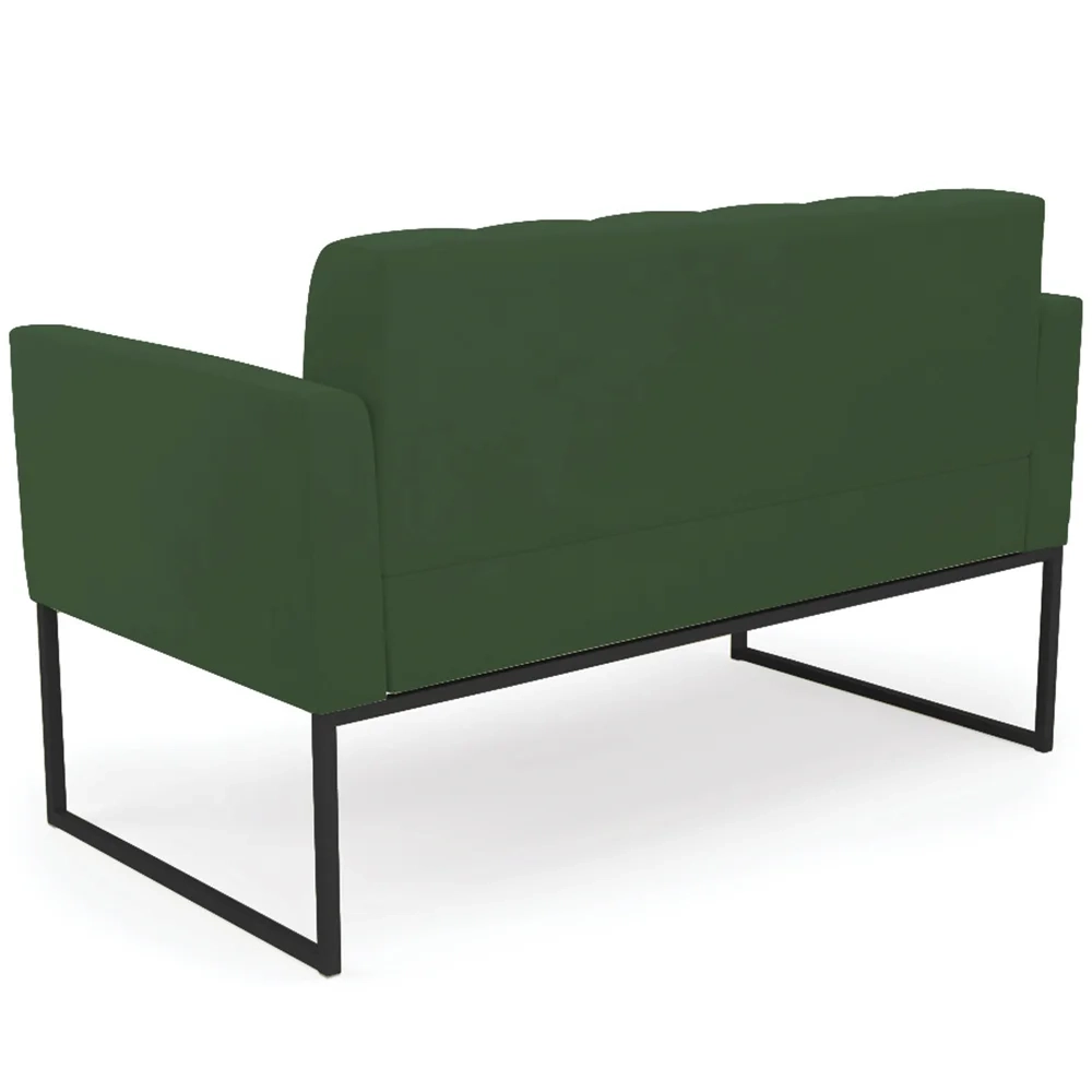 Sofá Namoradeira e 1 Poltrona Base Industrial Preto Ana Veludo Verde - Ibiza