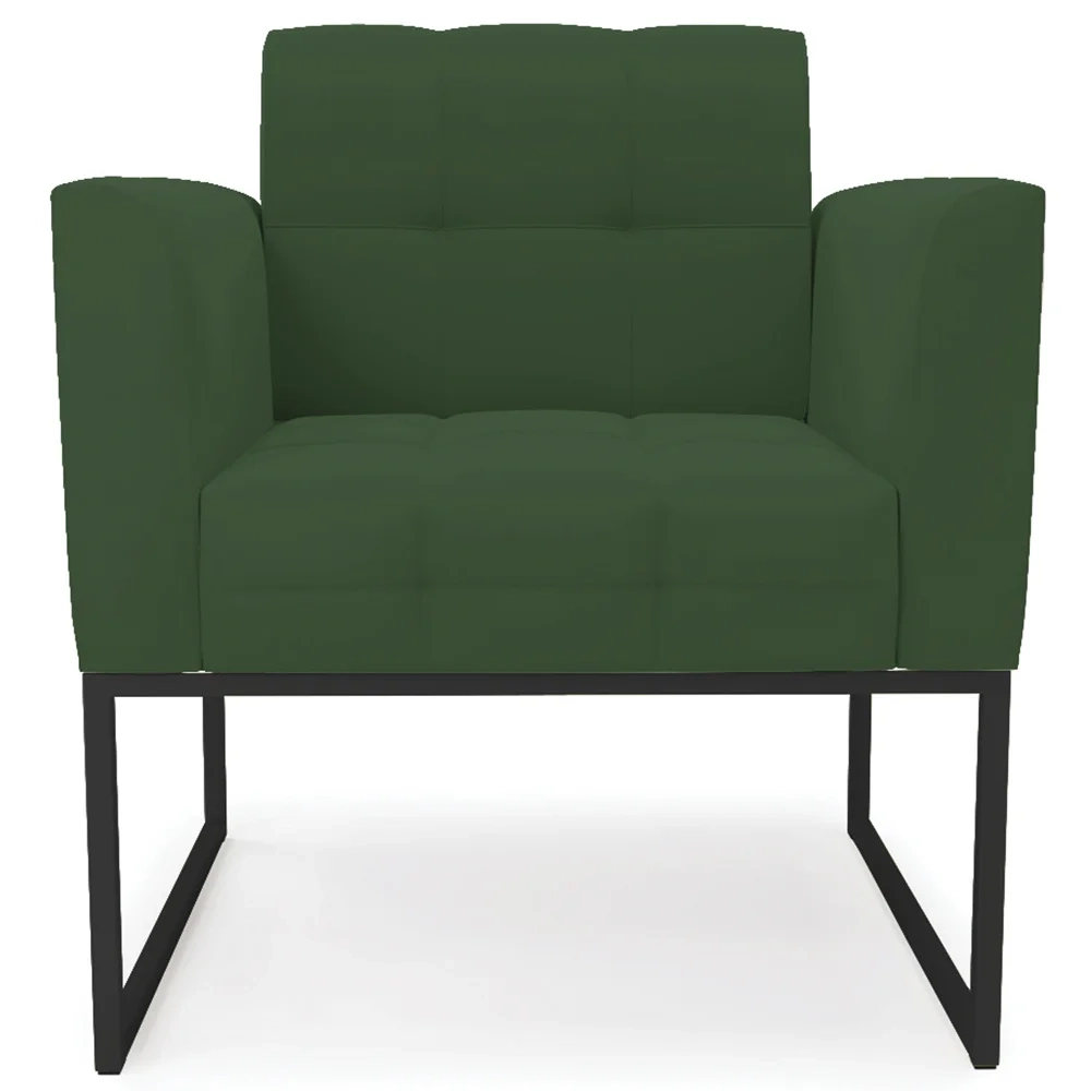 Sofá Namoradeira e 1 Poltrona Base Industrial Preto Ana Veludo Verde - Ibiza