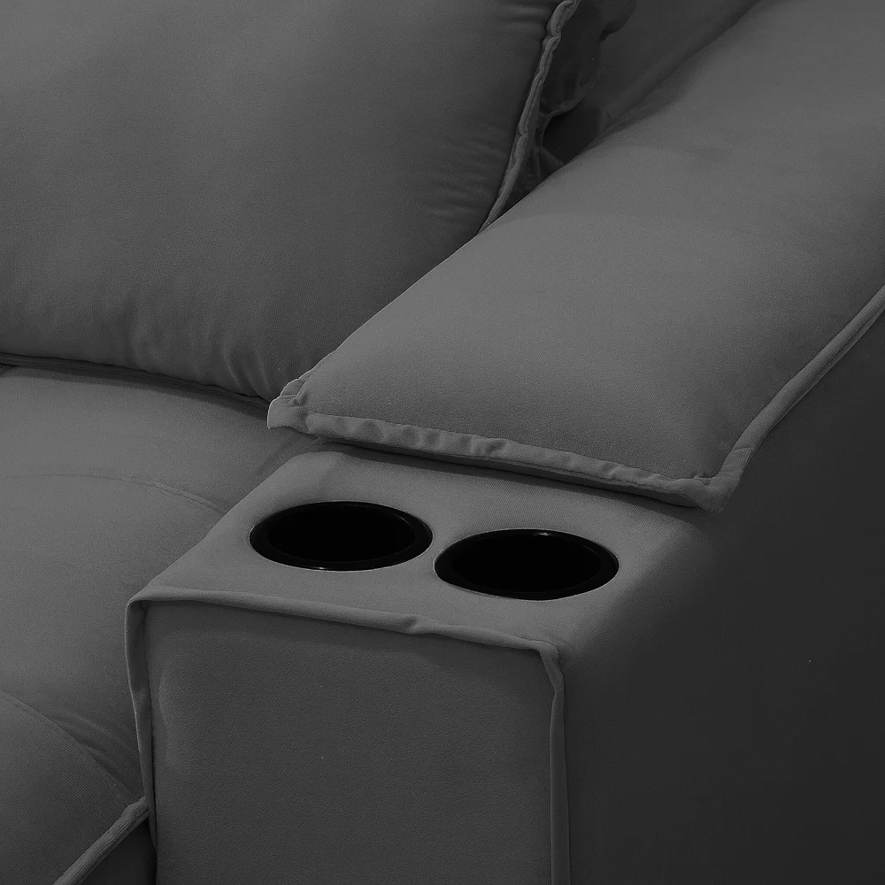 Sofá Retrátil 4 Lugares com Porta Copo 280cm Andes F05 Veludo Grafite - Mpozenato