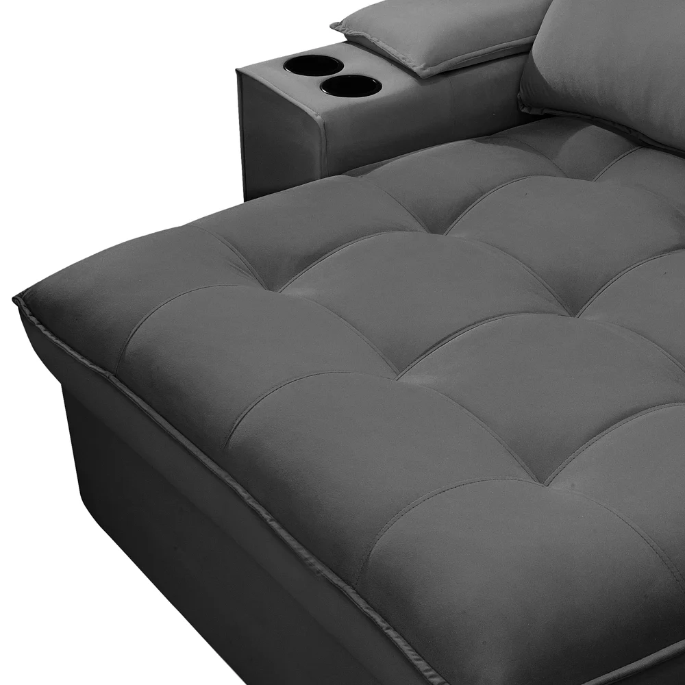Sofá Retrátil 4 Lugares com Porta Copo 280cm Andes F05 Veludo Grafite - Mpozenato