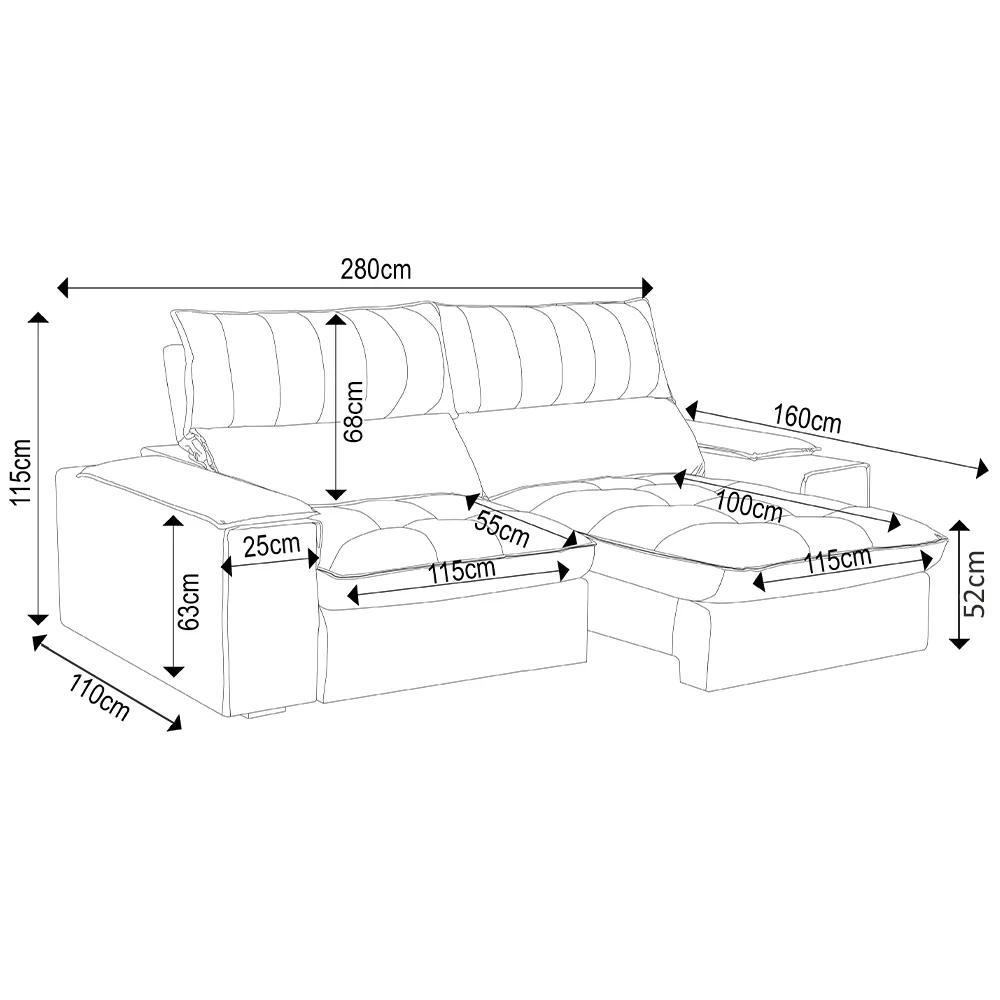 Sofá Retrátil 4 Lugares com Porta Copo 280cm Andes F05 Veludo Marrom - Mpozenato
