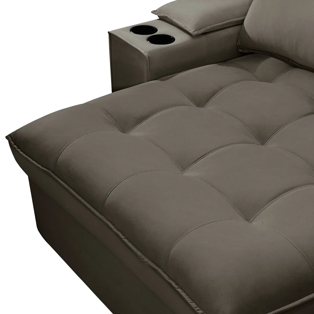 Sofá Retrátil 4 Lugares com Porta Copo 280cm Andes F05 Veludo Marrom - Mpozenato