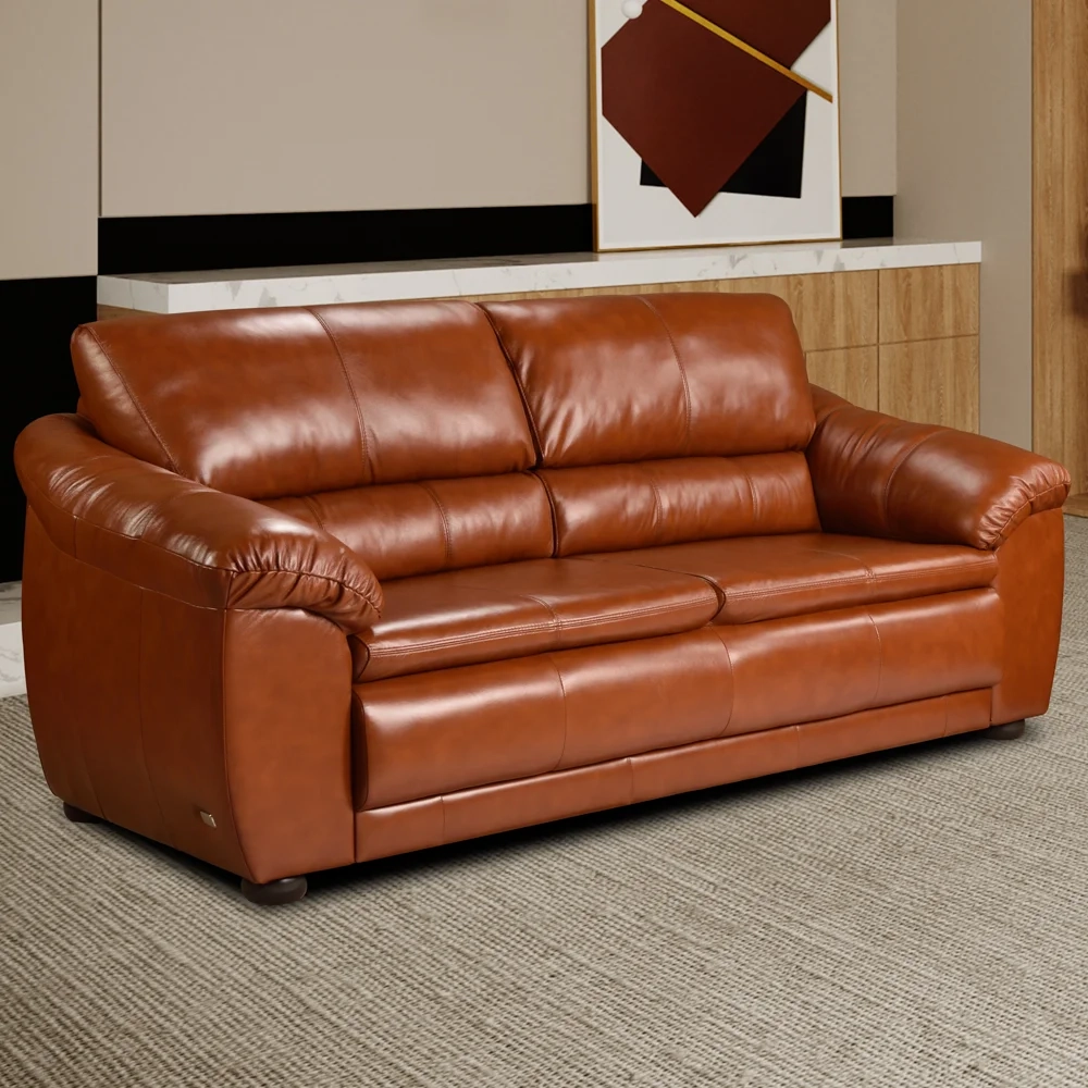 Sofá 2 Lugares Sala de Estar 155cm Veneza Couro Conhaque  - Scala Decor