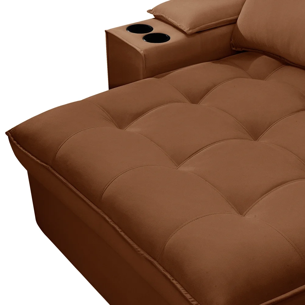 Sofá Retrátil 4 Lugares com Porta Copo 280cm Andes F05 Veludo Terracota - Mpozenato