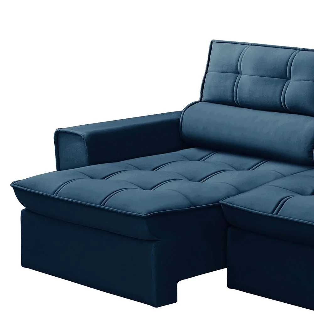Sofá Retrátil Reclinável 3 Lugares 180cm Blanches F05 Veludo Azul - Mpozenato