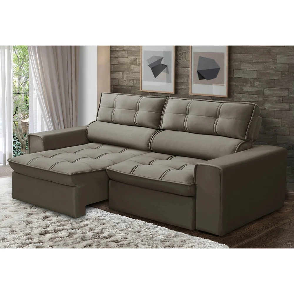 Sofá Retrátil Reclinável 3 Lugares 180cm Blanches F05 Veludo Castor - Mpozenato