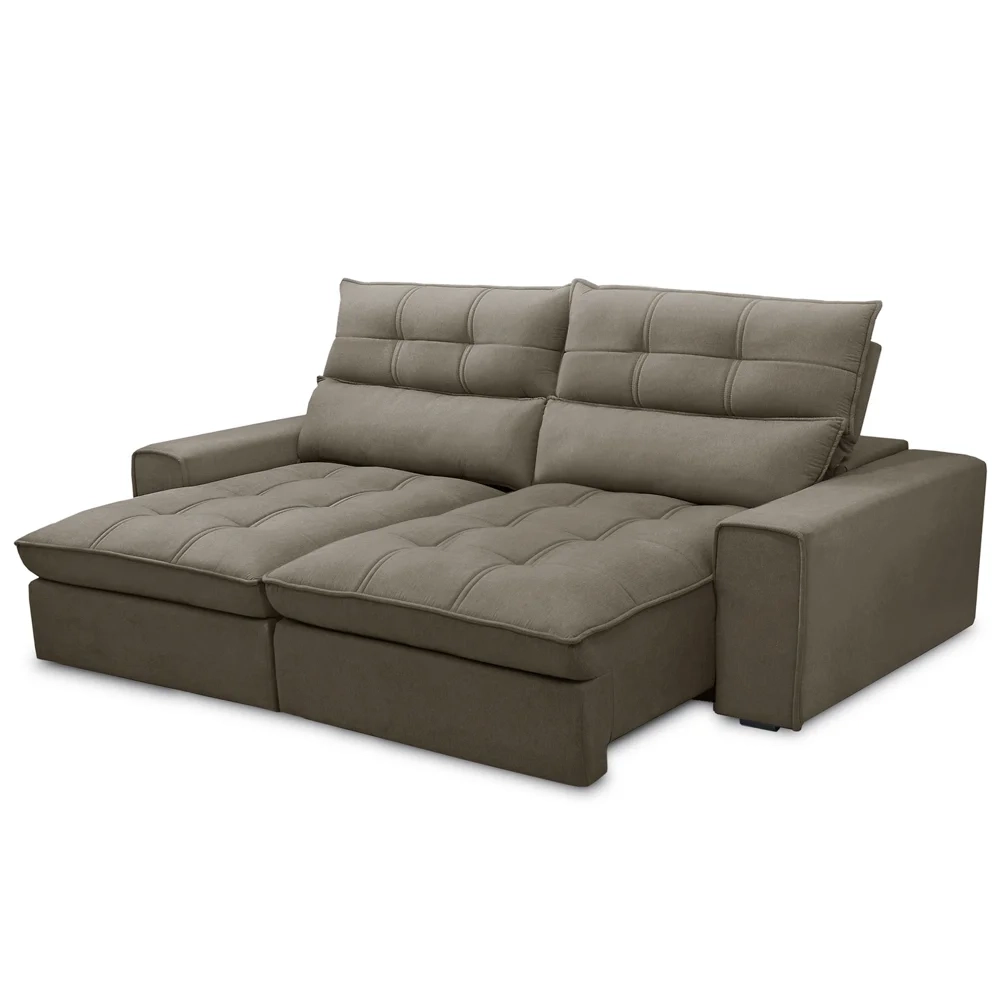 Sofá Retrátil Reclinável 3 Lugares 210cm Damy F05 Veludo Marrom - Mpozenato