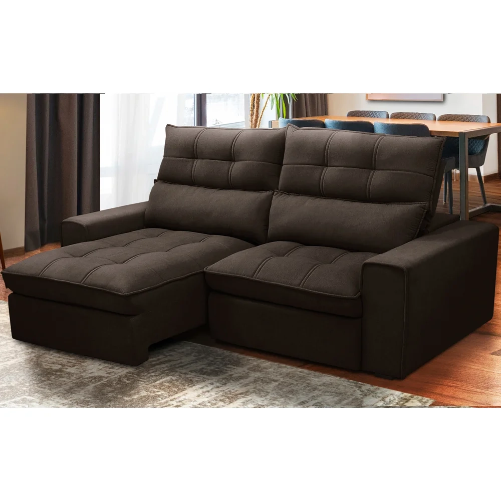 Sofá Retrátil Reclinável 3 Lugares 210cm Damy F05 Veludo Marrom Escuro - Mpozenato