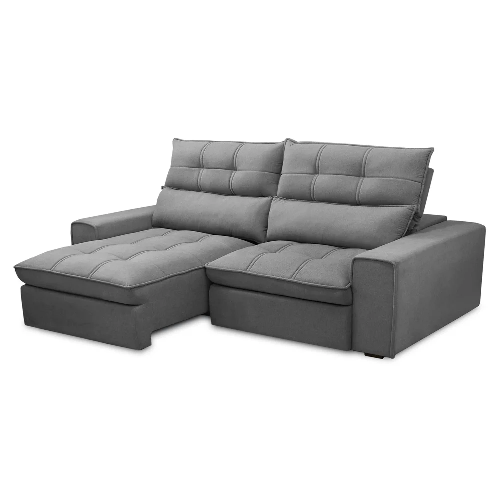 Sofá Retrátil Reclinável 3 Lugares 210cm Damy F05 Veludo Cinza - Mpozenato