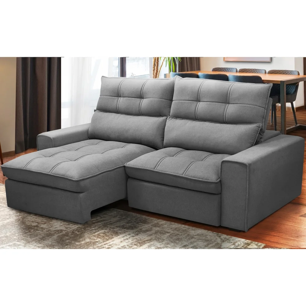 Sofá Retrátil Reclinável 3 Lugares 210cm Damy F05 Veludo Cinza - Mpozenato