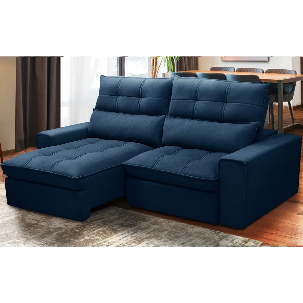 Sofá Retrátil Reclinável 3 Lugares 210cm Damy F05 Veludo Azul - Mpozenato