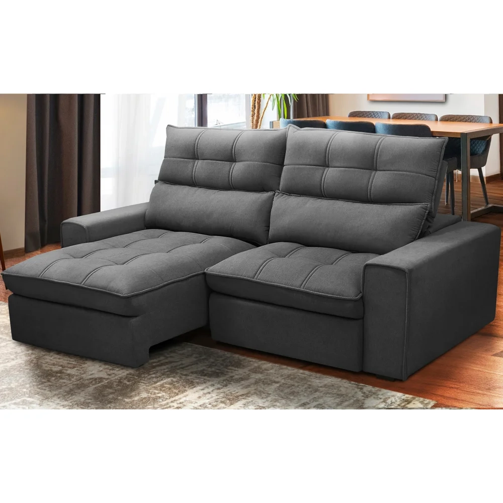 Sofá Retrátil Reclinável 3 Lugares 230cm Damy F05 Veludo Grafite - Mpozenato