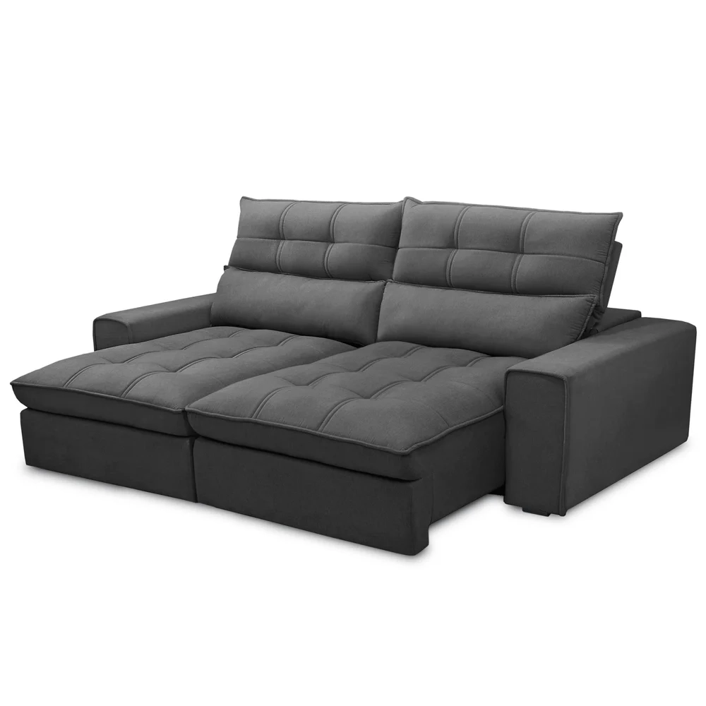 Sofá Retrátil Reclinável 3 Lugares 230cm Damy F05 Veludo Grafite - Mpozenato