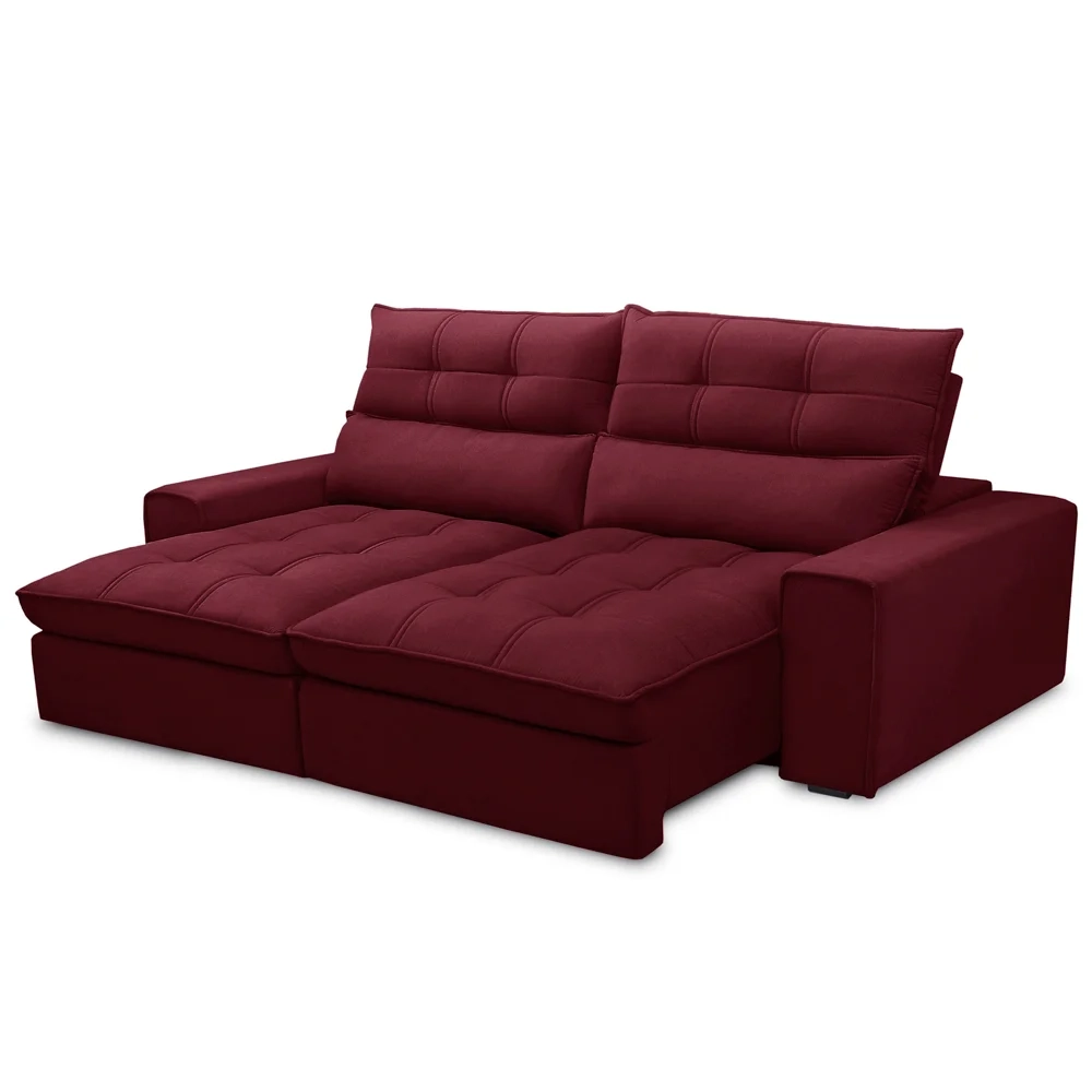 Sofá Retrátil Reclinável 3 Lugares 230cm Damy F05 Veludo Bordô - Mpozenato