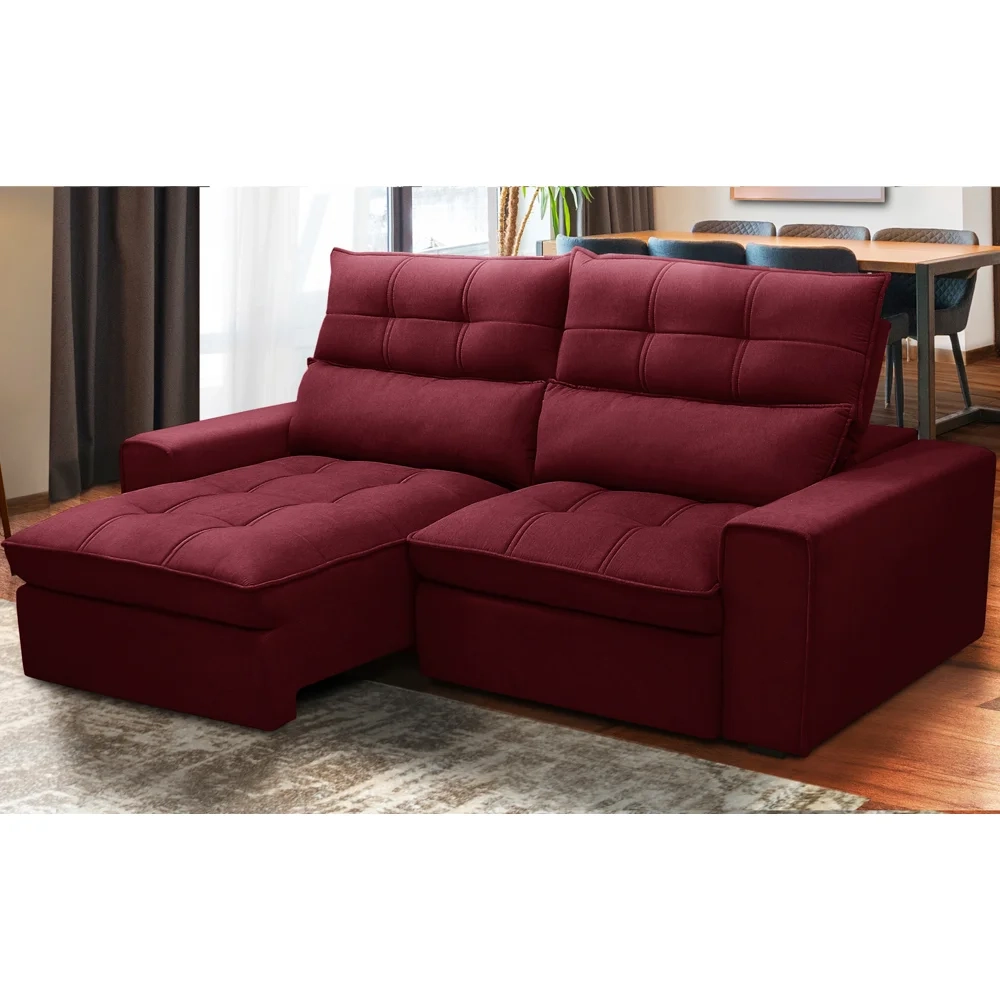 Sofá Retrátil Reclinável 3 Lugares 230cm Damy F05 Veludo Bordô - Mpozenato
